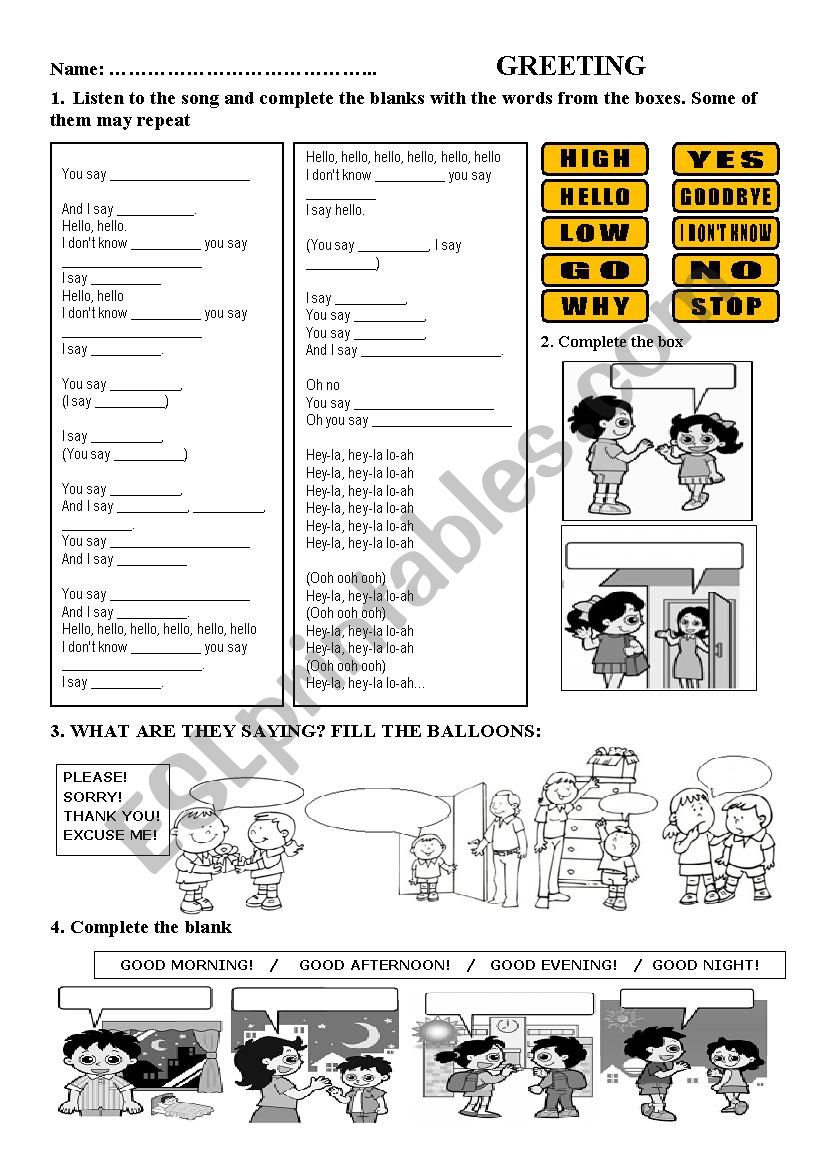 greeting for children worksheet