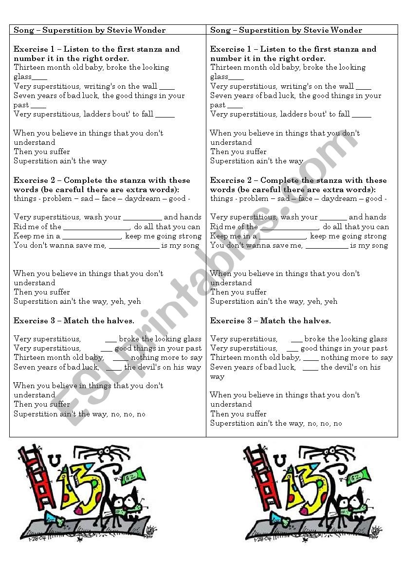 Superstition by Stevie Wonder worksheet