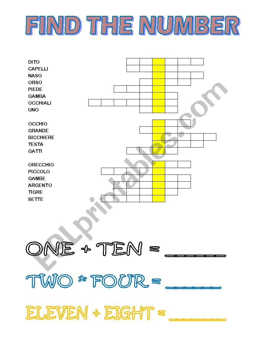 FIND THE NUMBERS worksheet