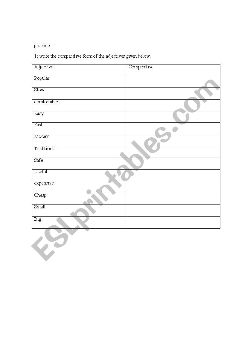 comparative practice worksheet