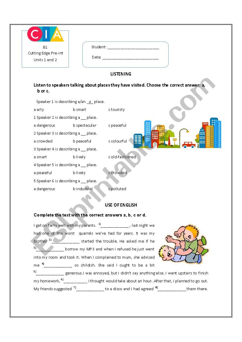 MID-TERM EXAM - LISTENING + USE OF ENGLISH +LANGUAGE + VOCABULARY + WRITING 