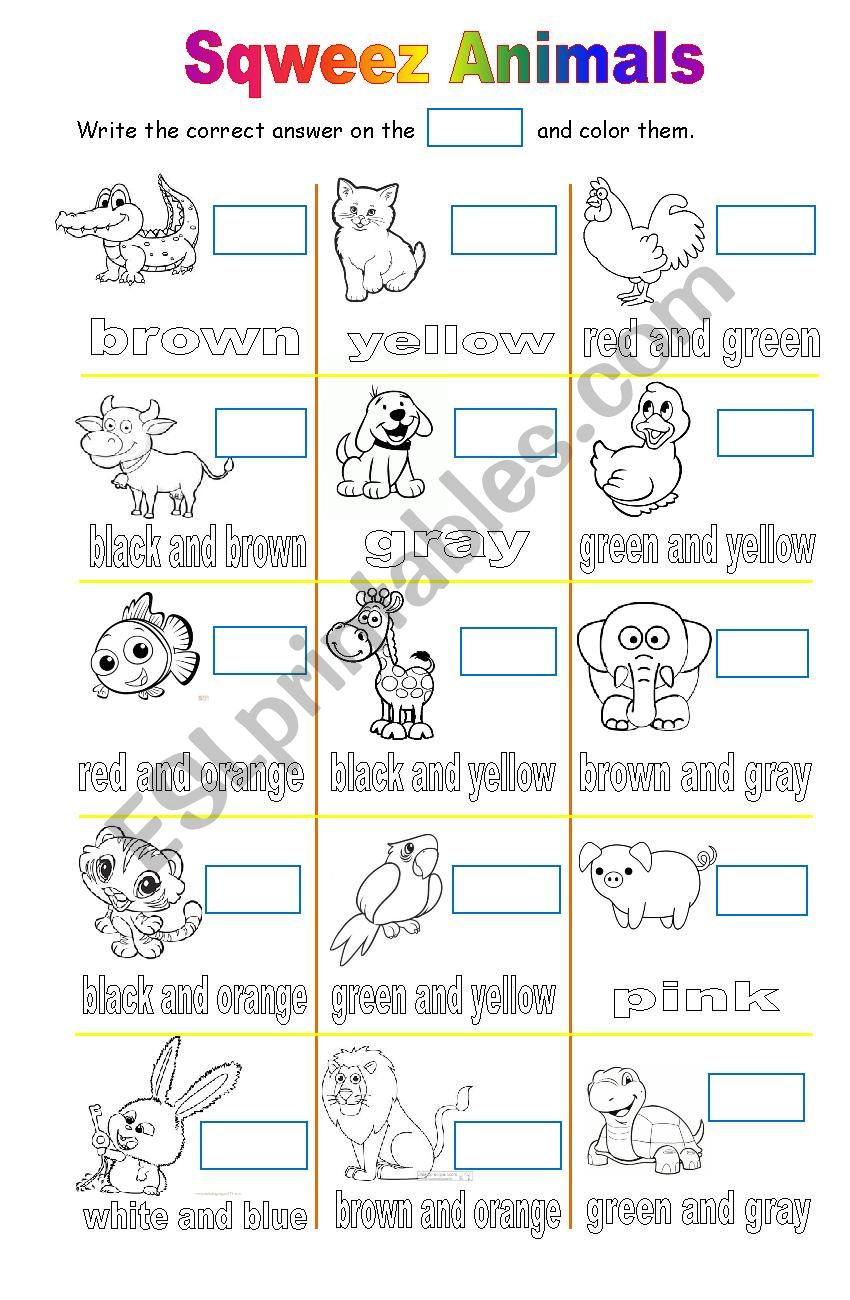 Farm, pet and zoo animals worksheet