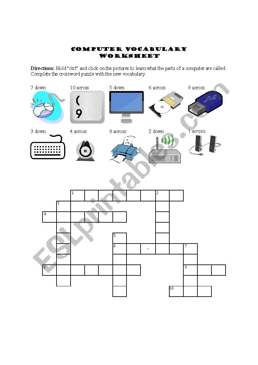 Computer Parts E-worksheet worksheet