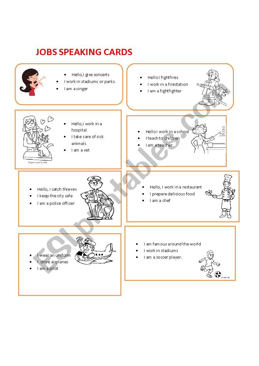 jobs speaking cards worksheet