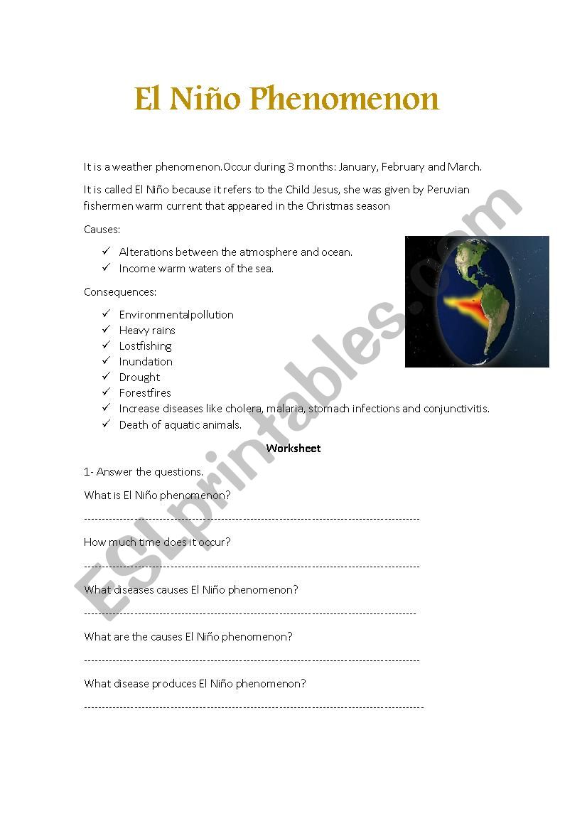 El Nio Phenomenon worksheet