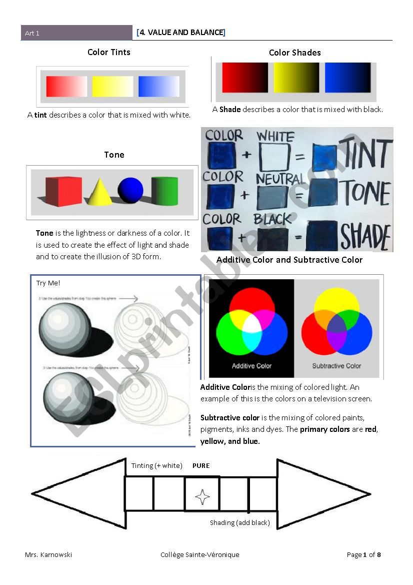 Art: Value and Balance worksheet