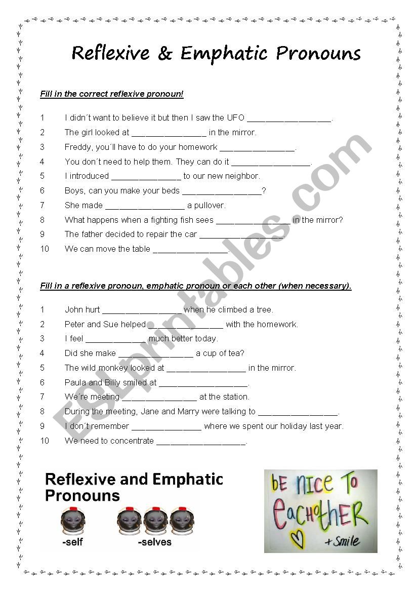 emphatic and reflexive pronouns worksheet