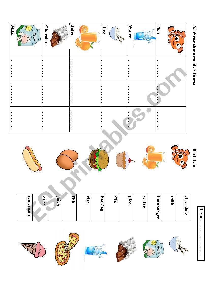 Food and drinks worksheet