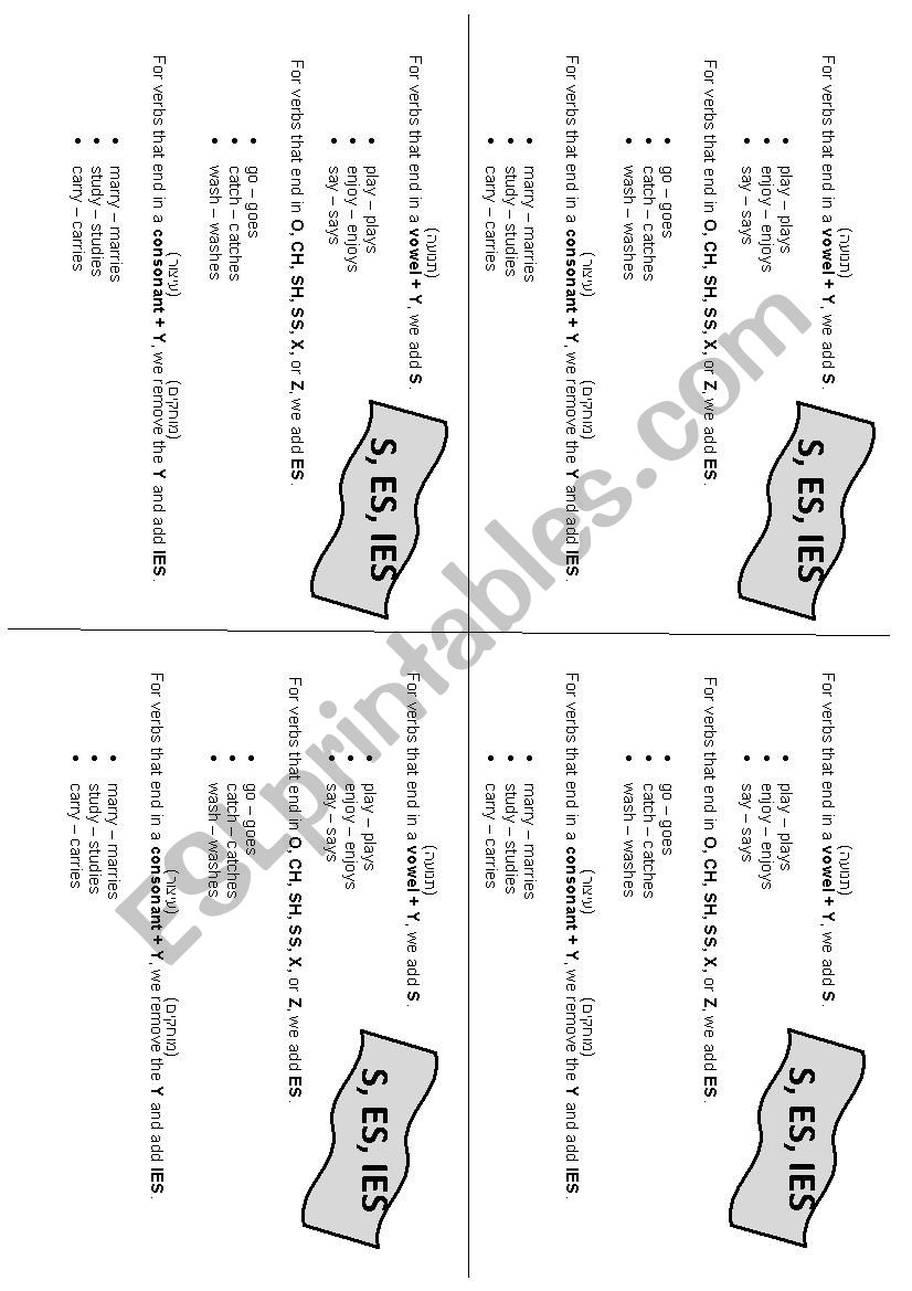 RULES FOR S,ES,IES worksheet