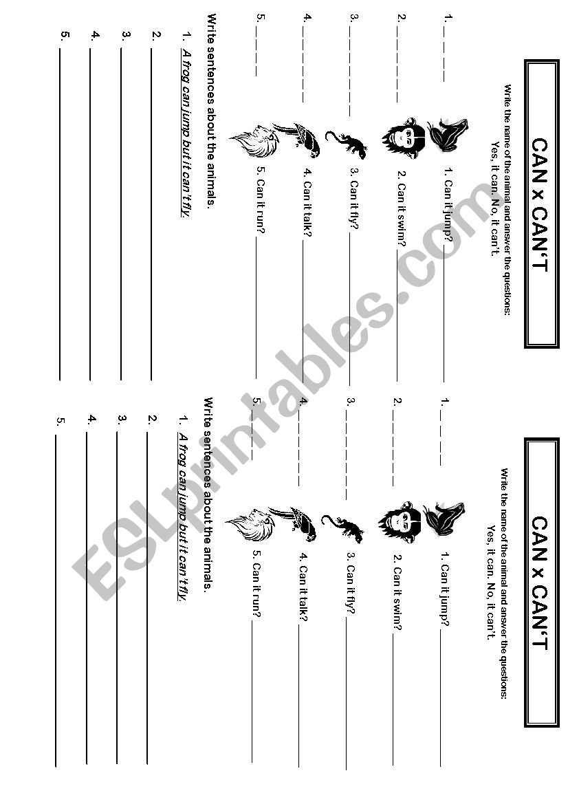 What animals can/cant do. worksheet