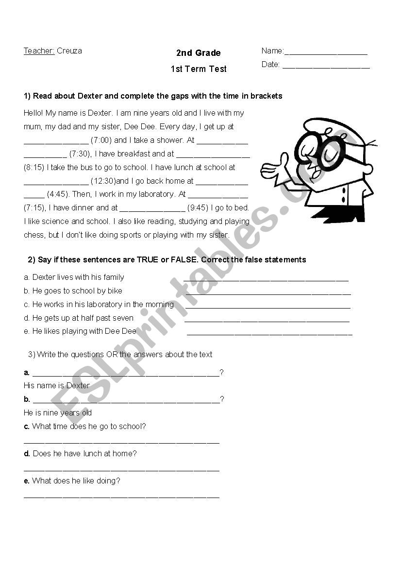 Test Cartoons worksheet