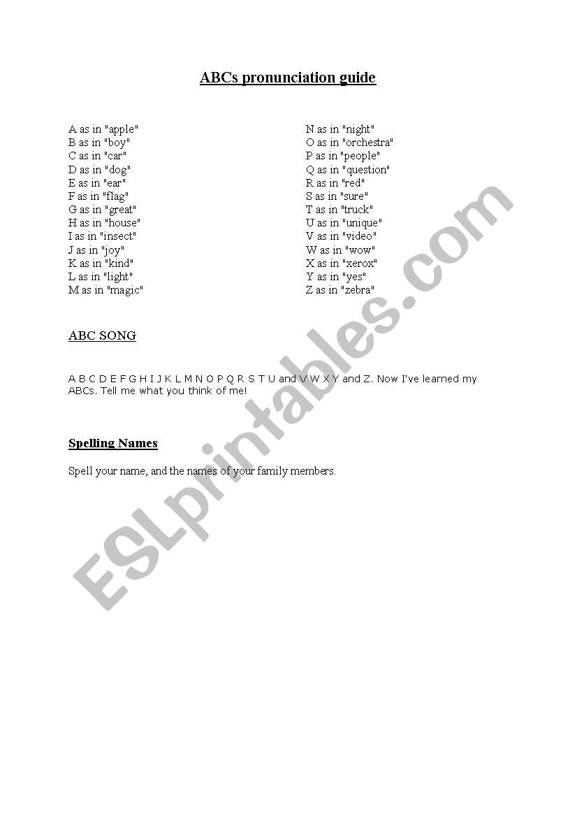 ABC PRONUNCIATION worksheet