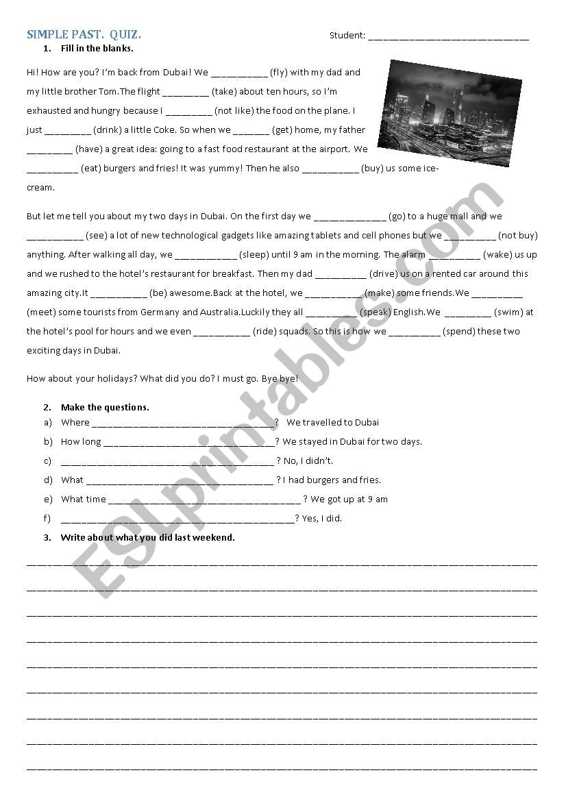 Past Simple Quiz worksheet