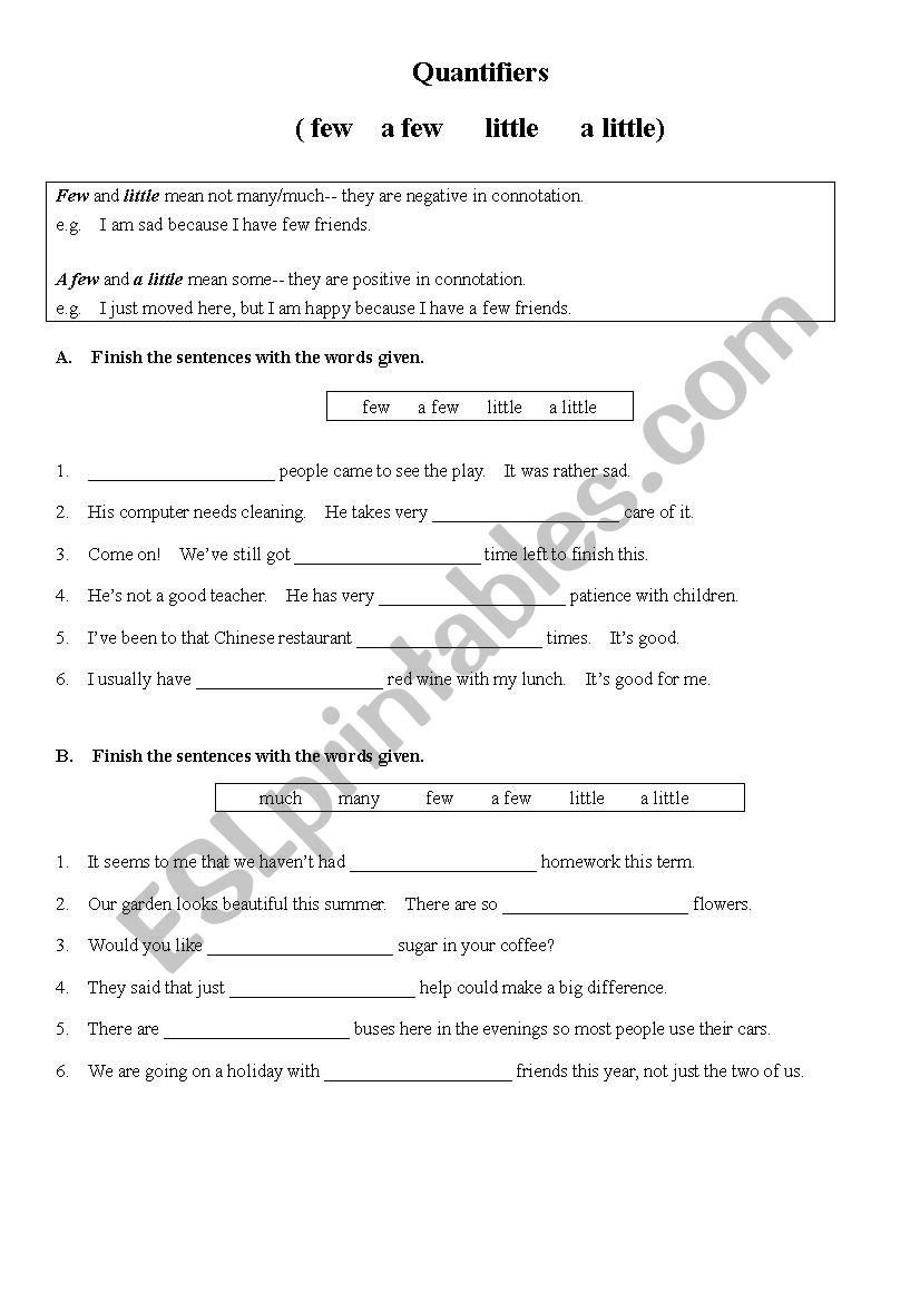 Quantifiers worksheet