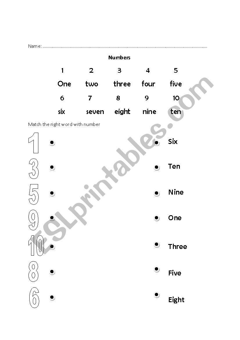 Numbers 1 - 10 worksheet