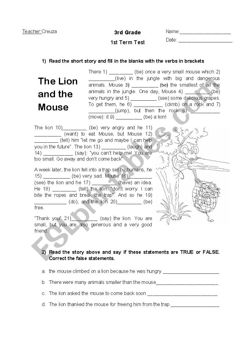 Test Short Story worksheet