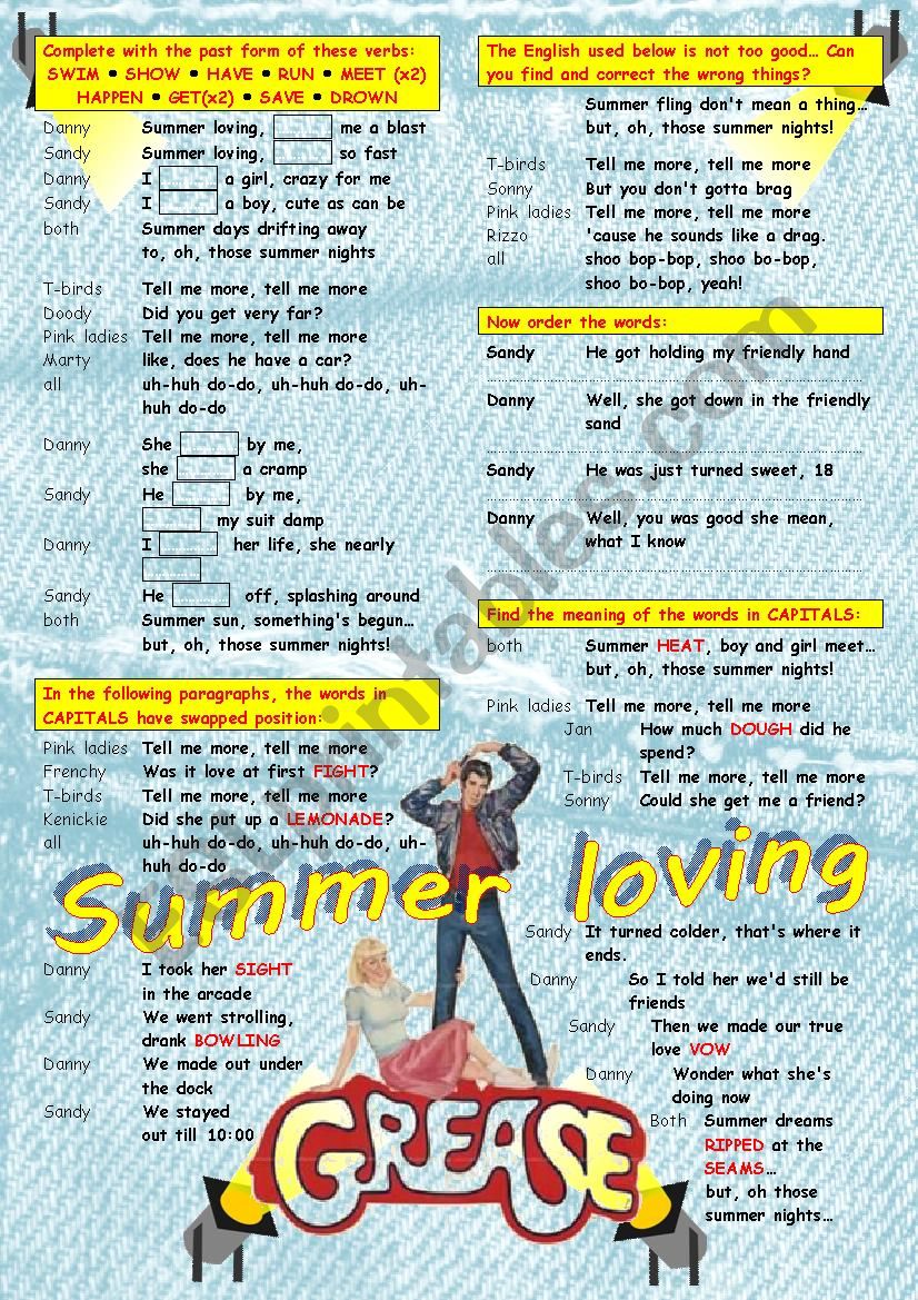 Summer lovin - Grease OST worksheet