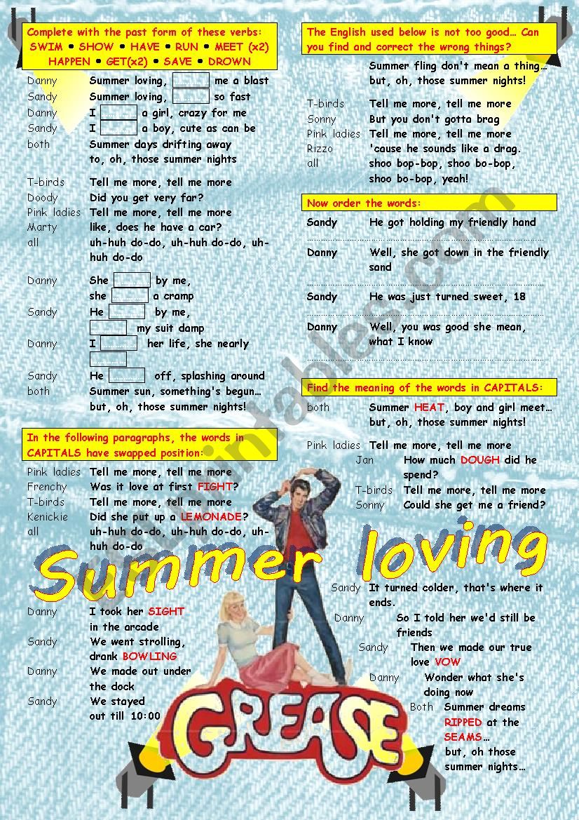 Summer lovinÂ´ - Grease OST worksheet