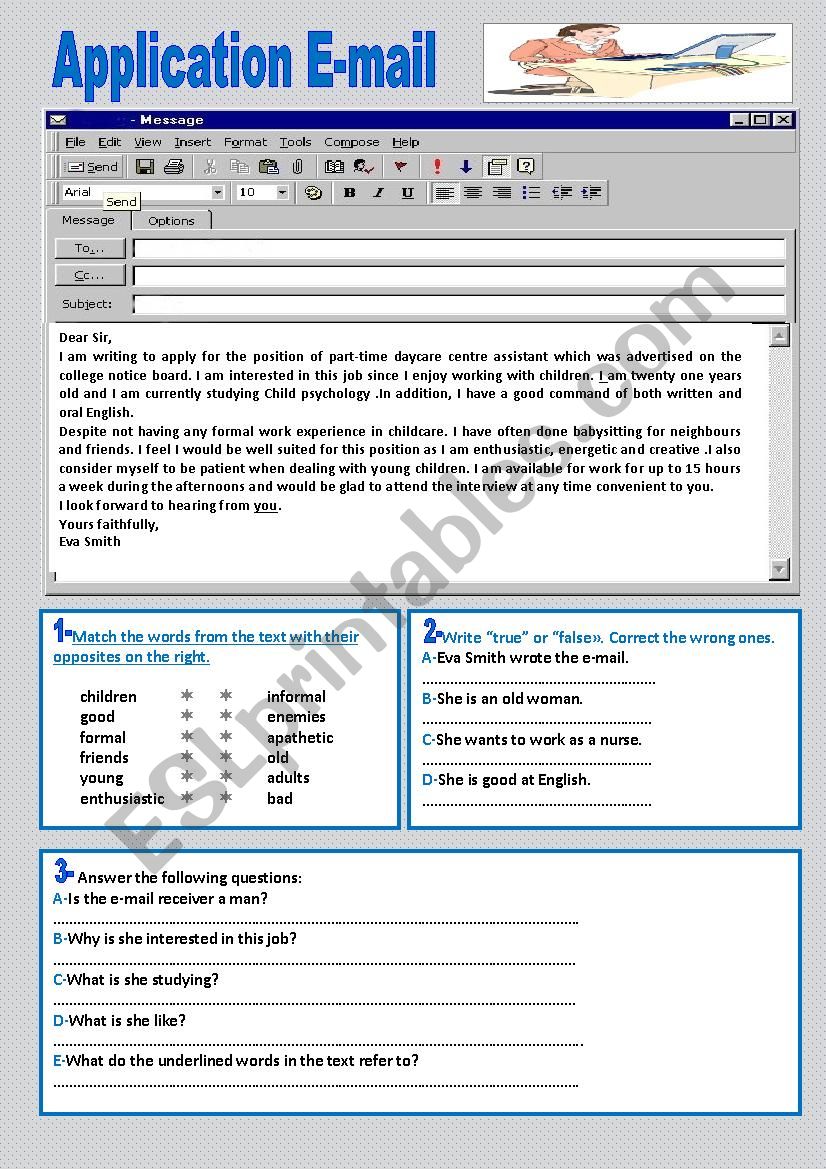 a letter of application worksheet