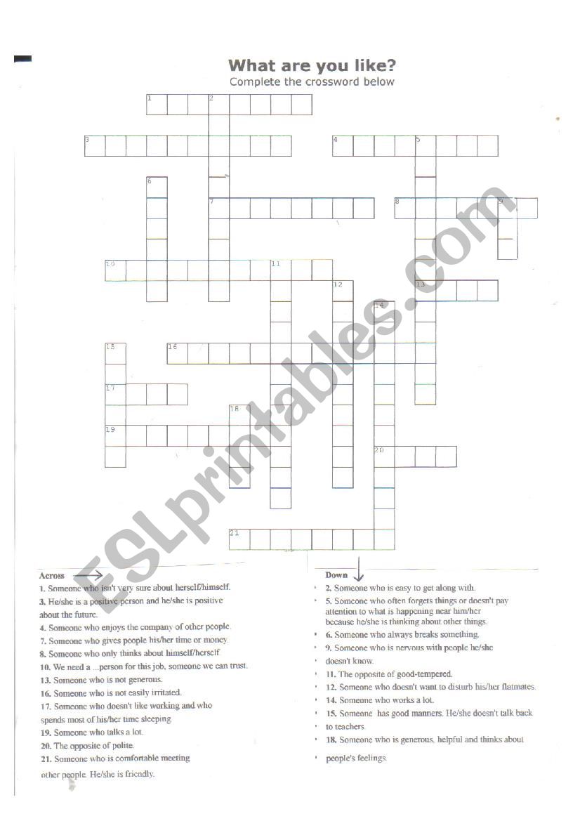 crossword puzzle worksheet