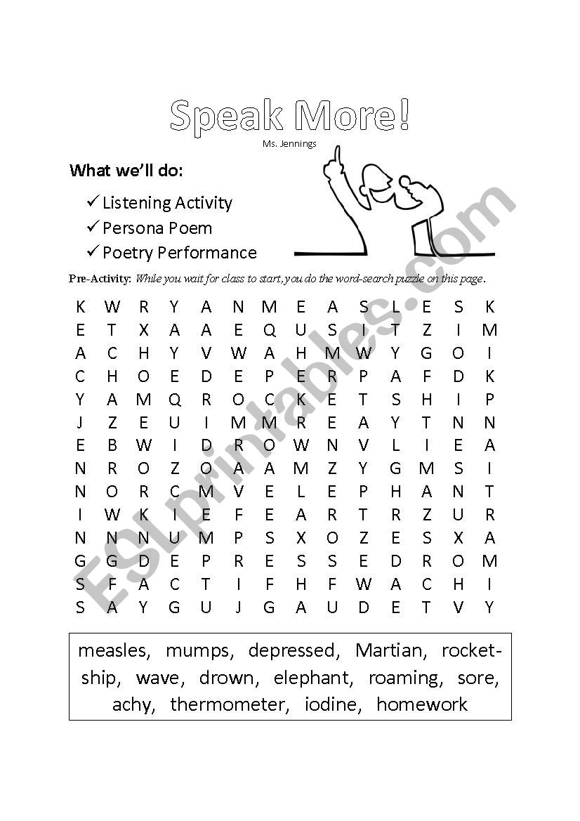 Speak More (Persona Poem) worksheet