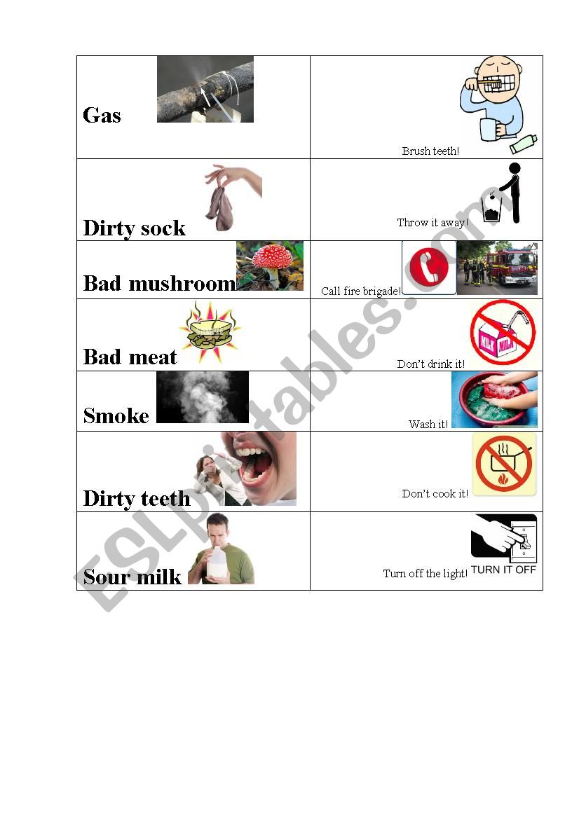 Dangerous and bad smells worksheet