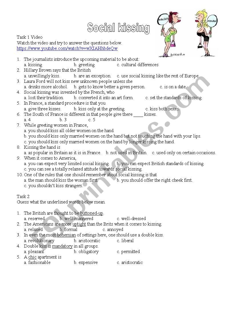 social kissing worksheet