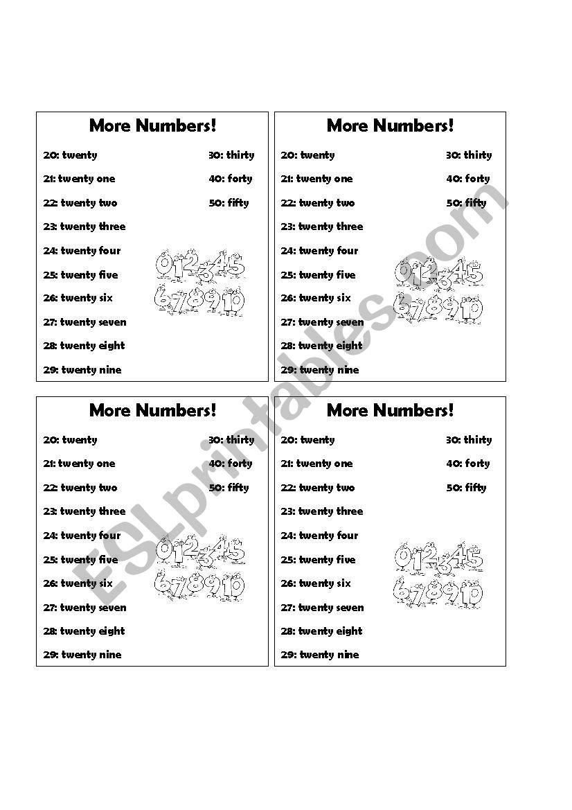 Numbers 1-50 worksheet