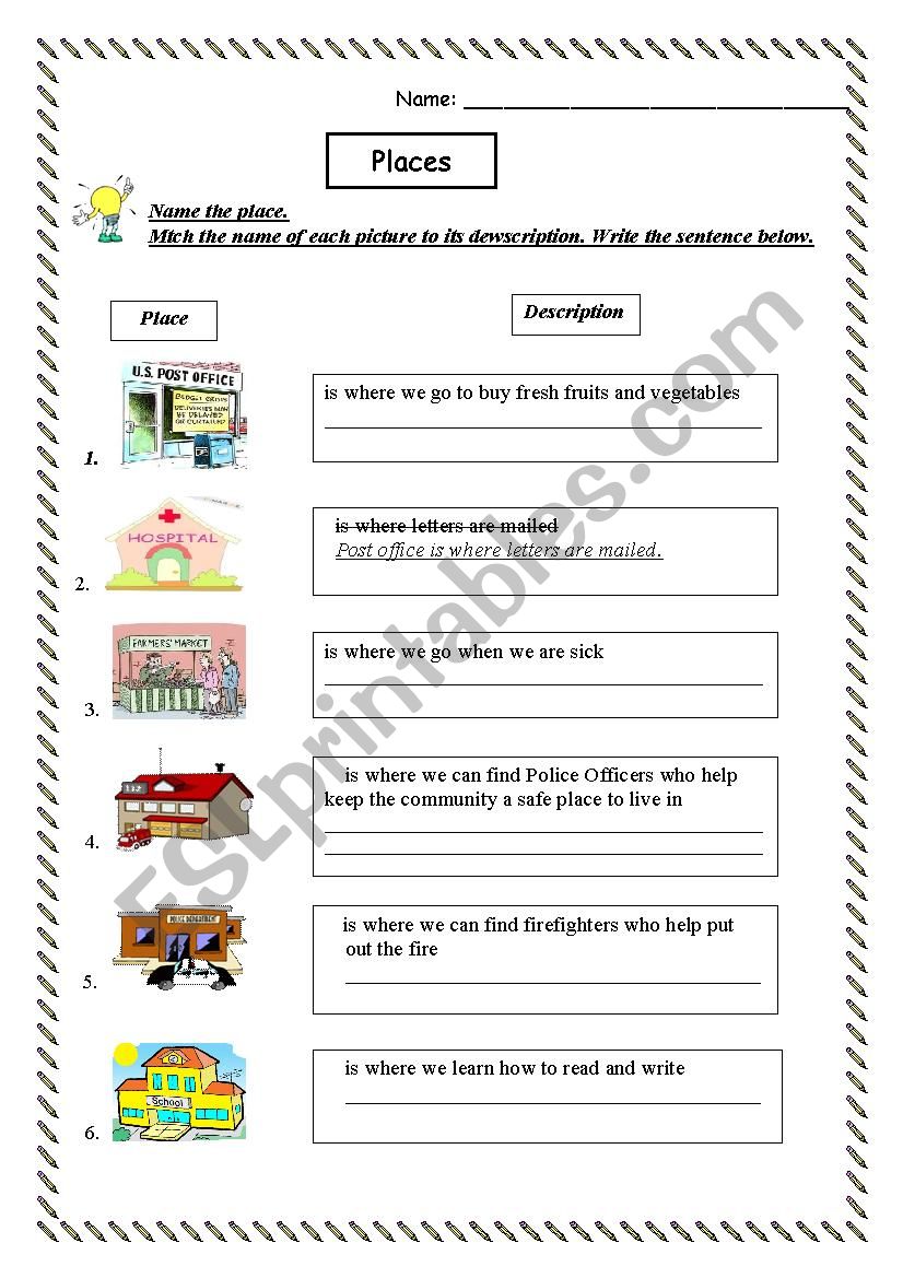 place worksheet