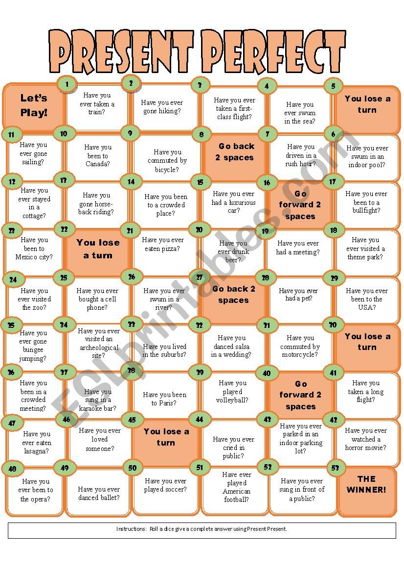 PRESENT PERFECT BOARD GAME worksheet