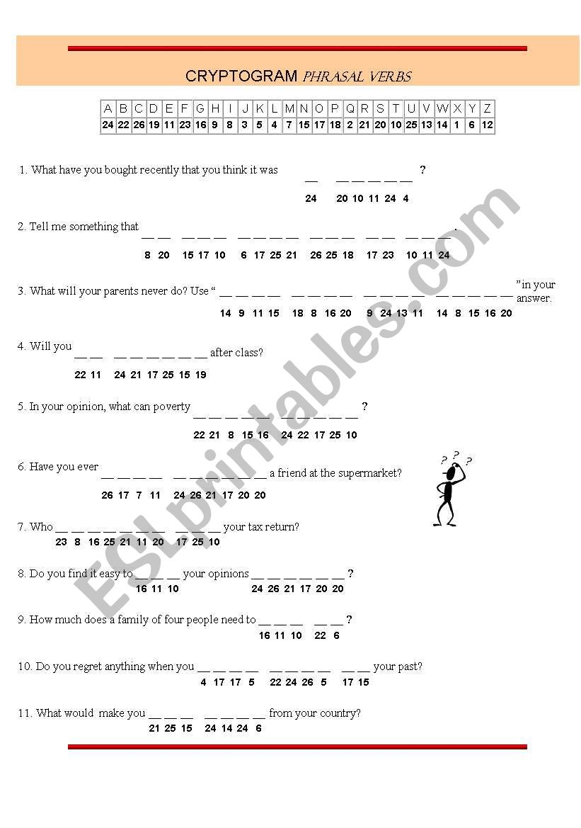 CRYPTOGRAM PHRASAL VERBS AND IDIOMS - PART 1