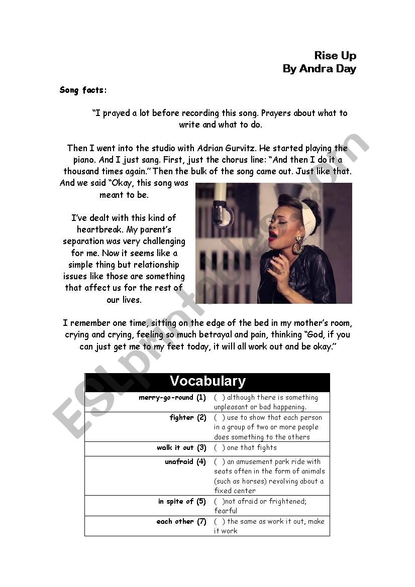 Rise Up - Andra Day worksheet