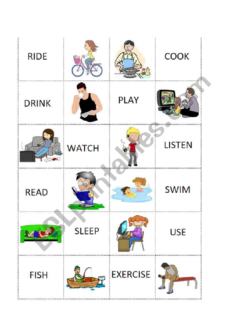 verbs memory game, action verbs, action words, verbs, activities