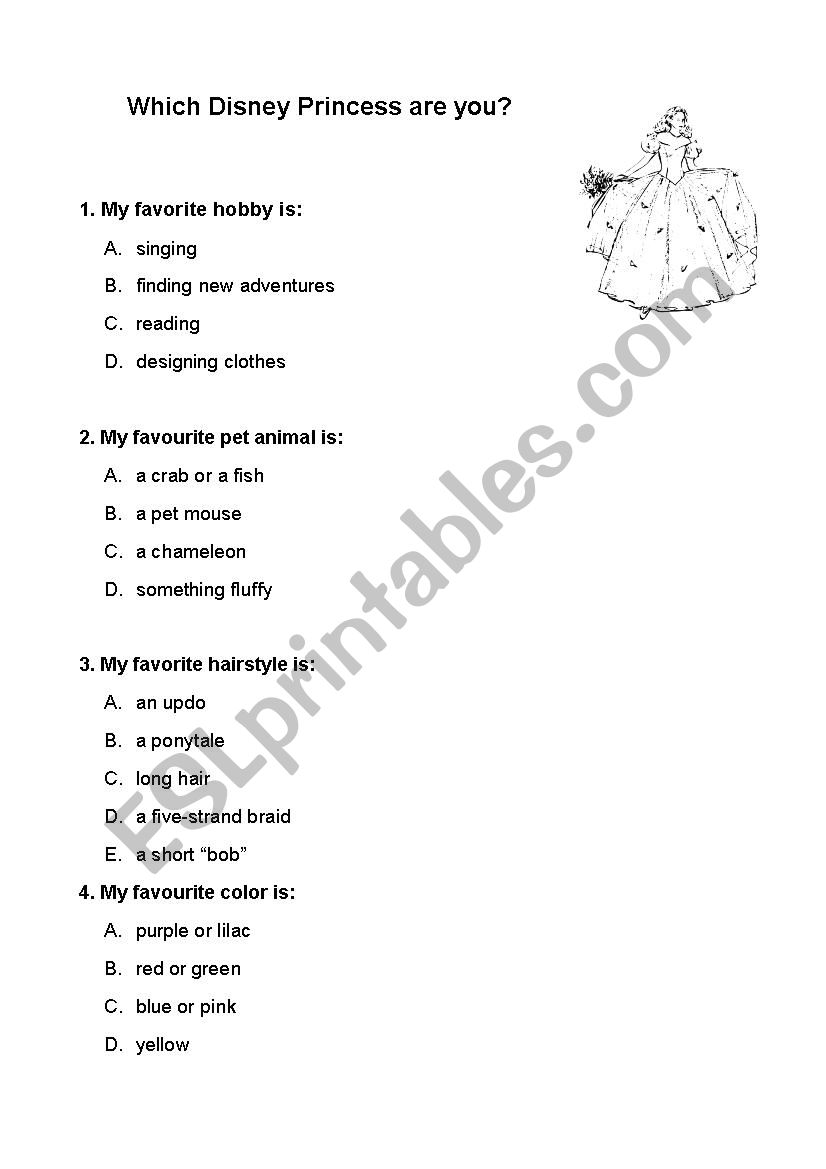 Disney Princesses Test worksheet