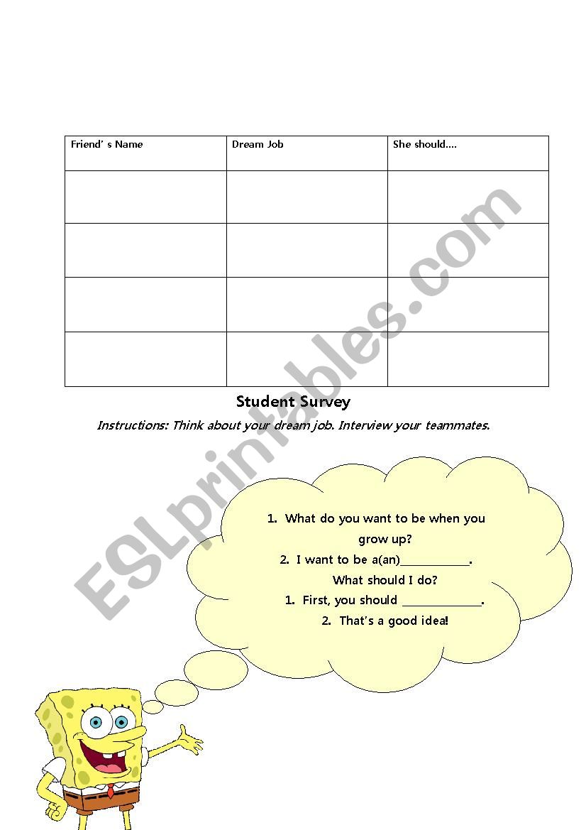 Dream Job worksheet