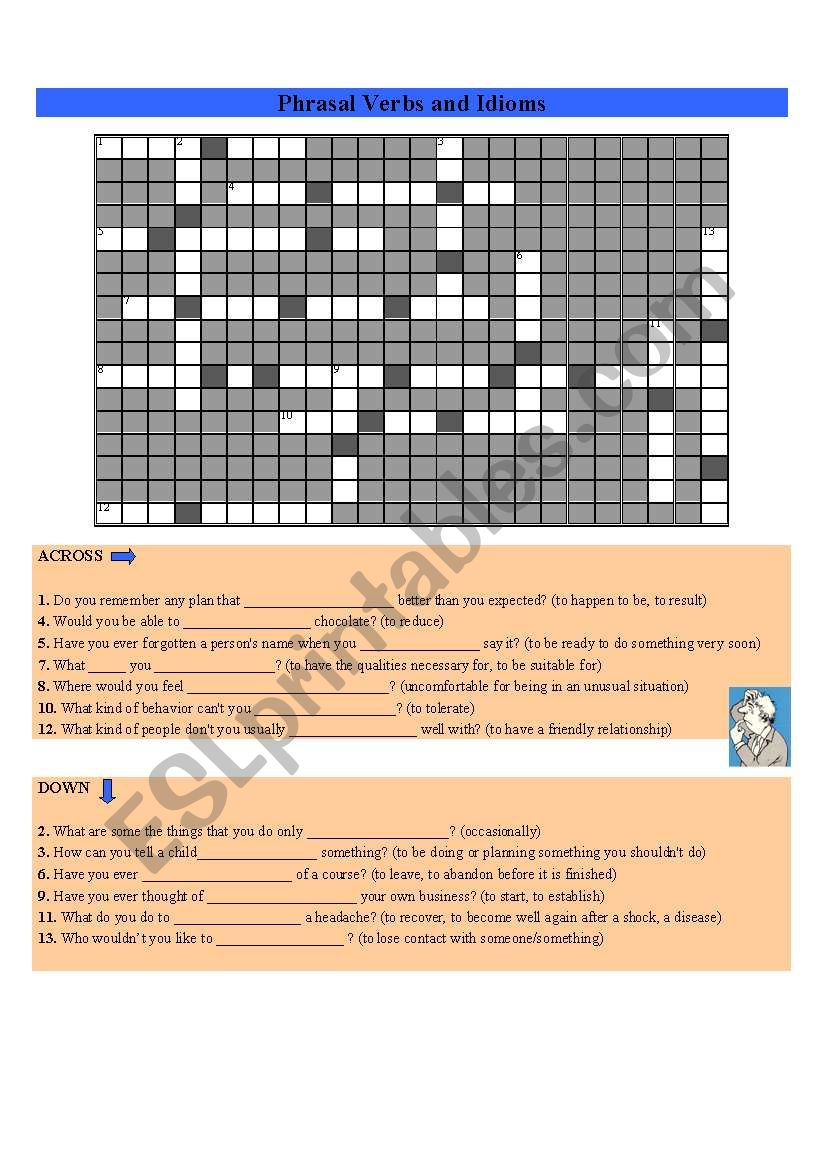 CROSSWORD PHRASAL VERBS AND IDIOMS - PART 1