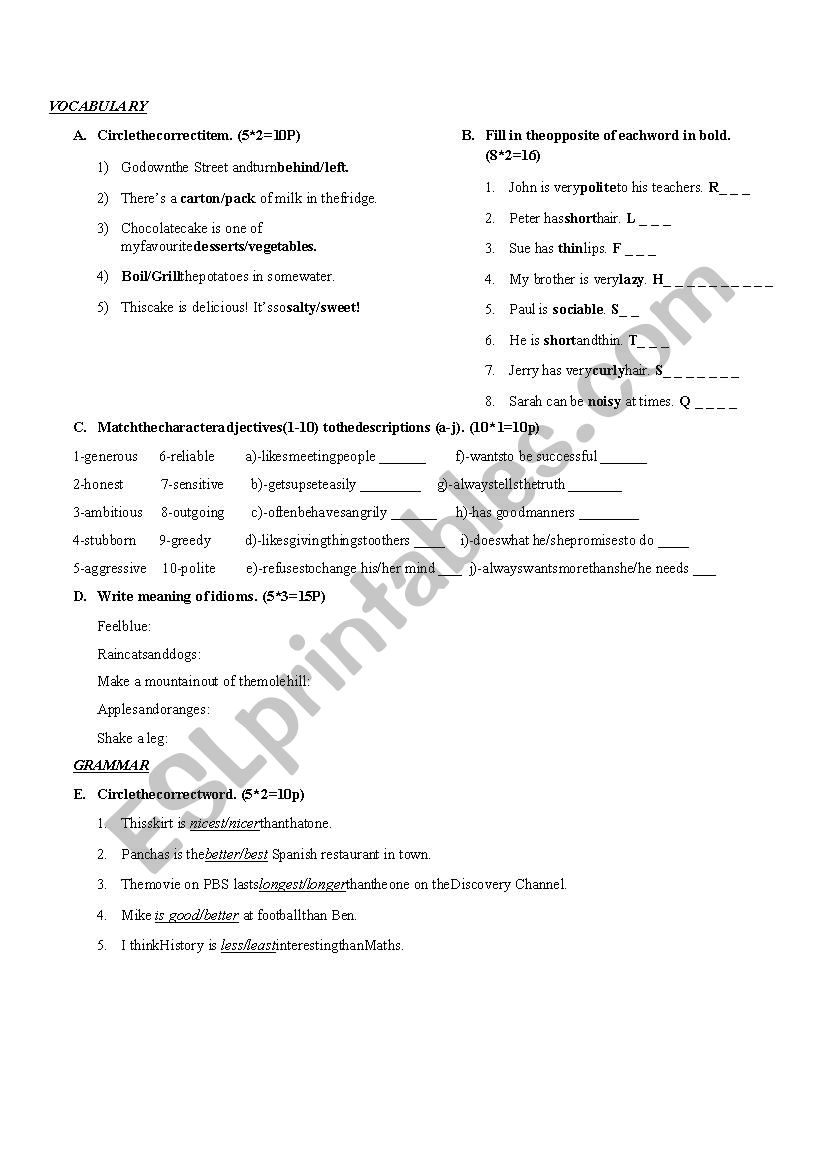 Quiz worksheet