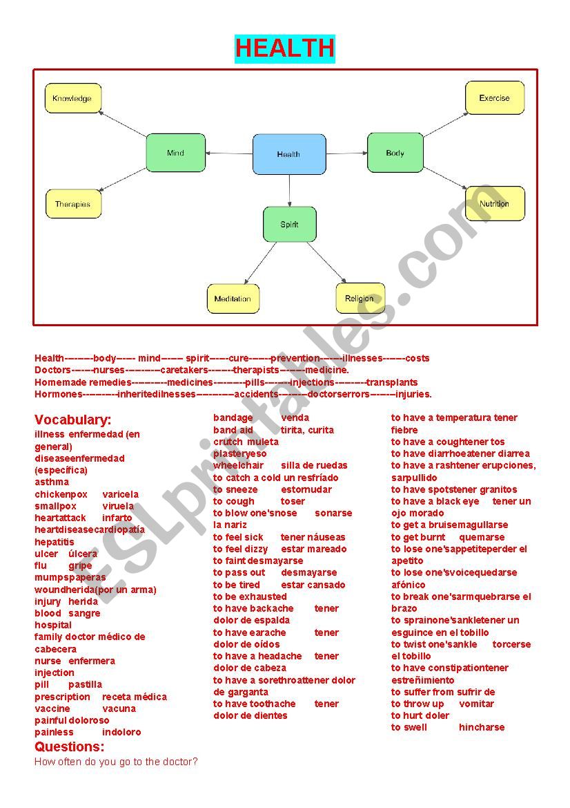 HEALTH worksheet