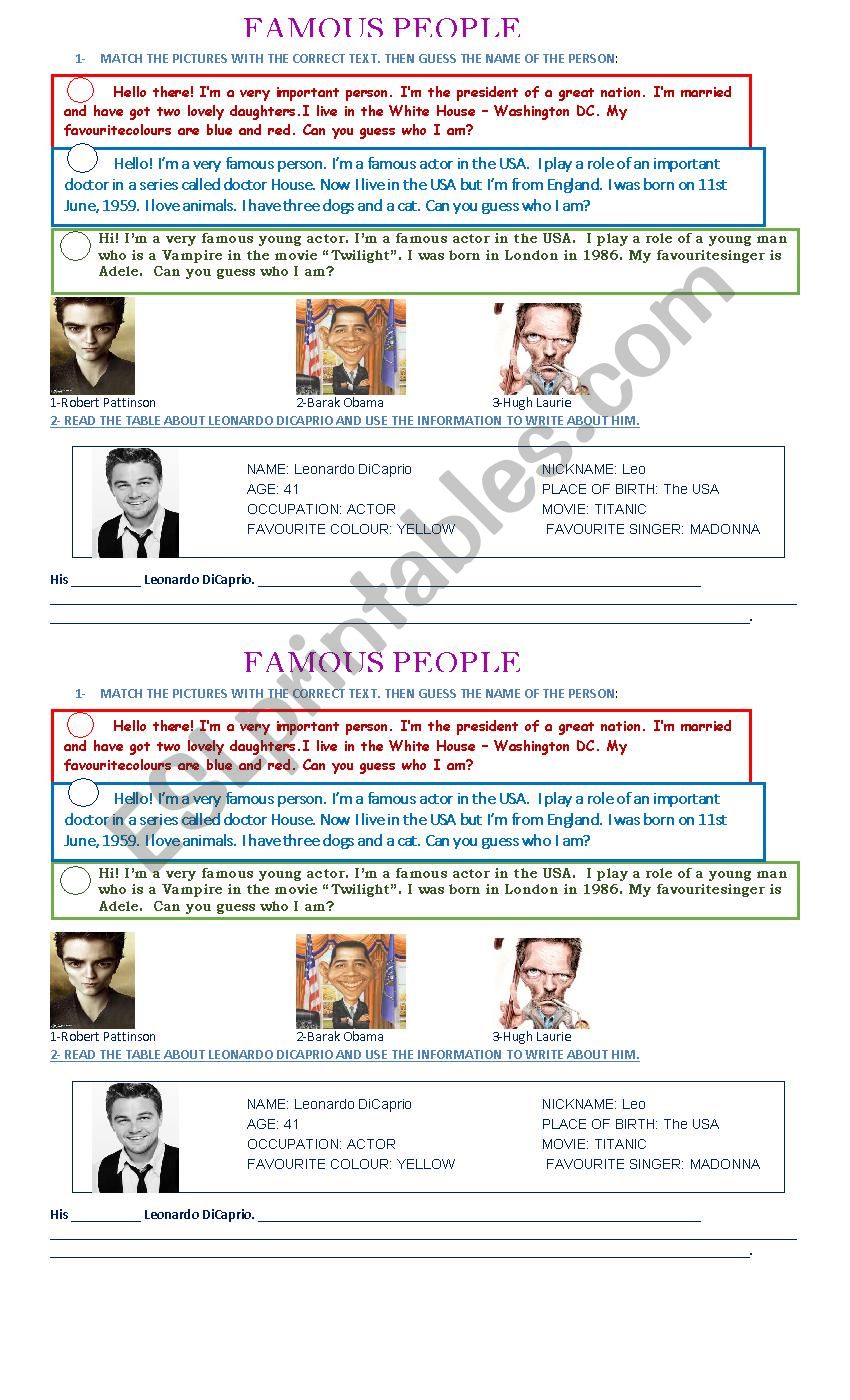 Famous people worksheet