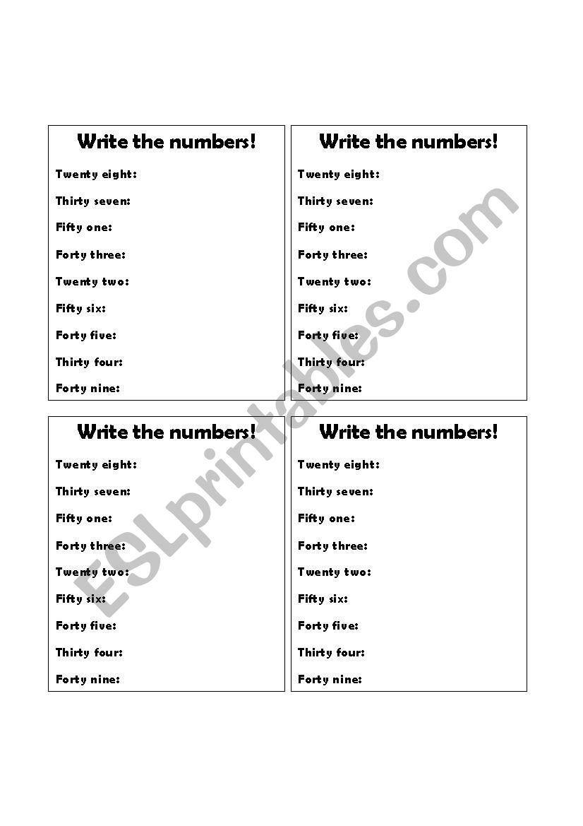 Write the number worksheet