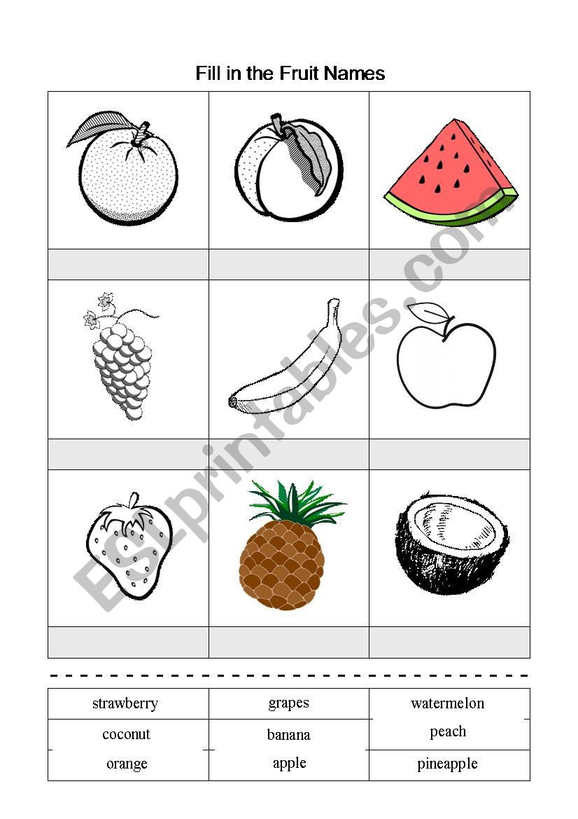 Fill in the Fruit Names worksheet