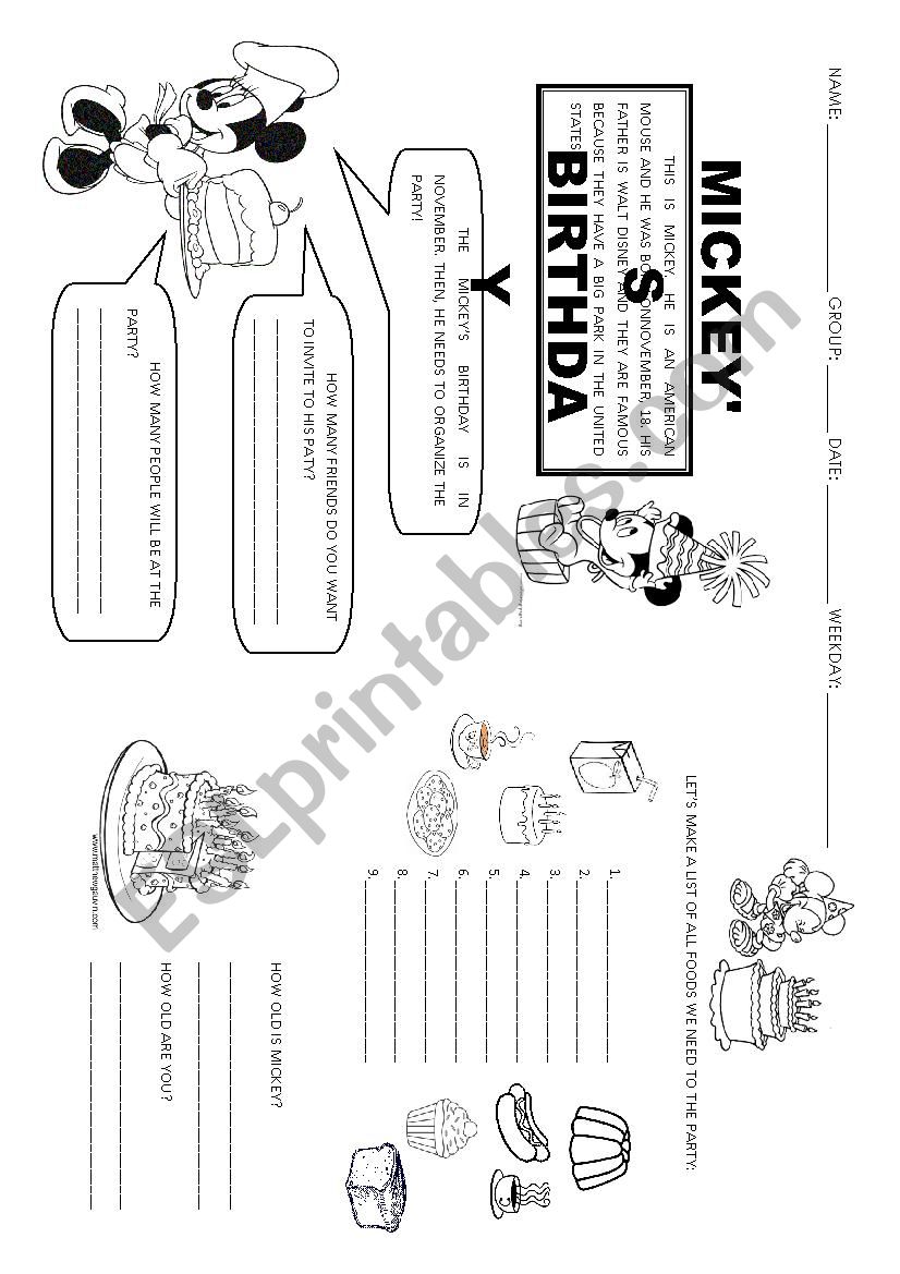 Mickeys Birthday worksheet