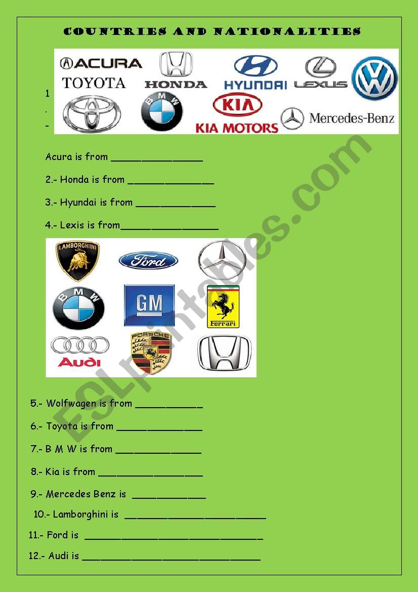 countries and nationalities worksheet