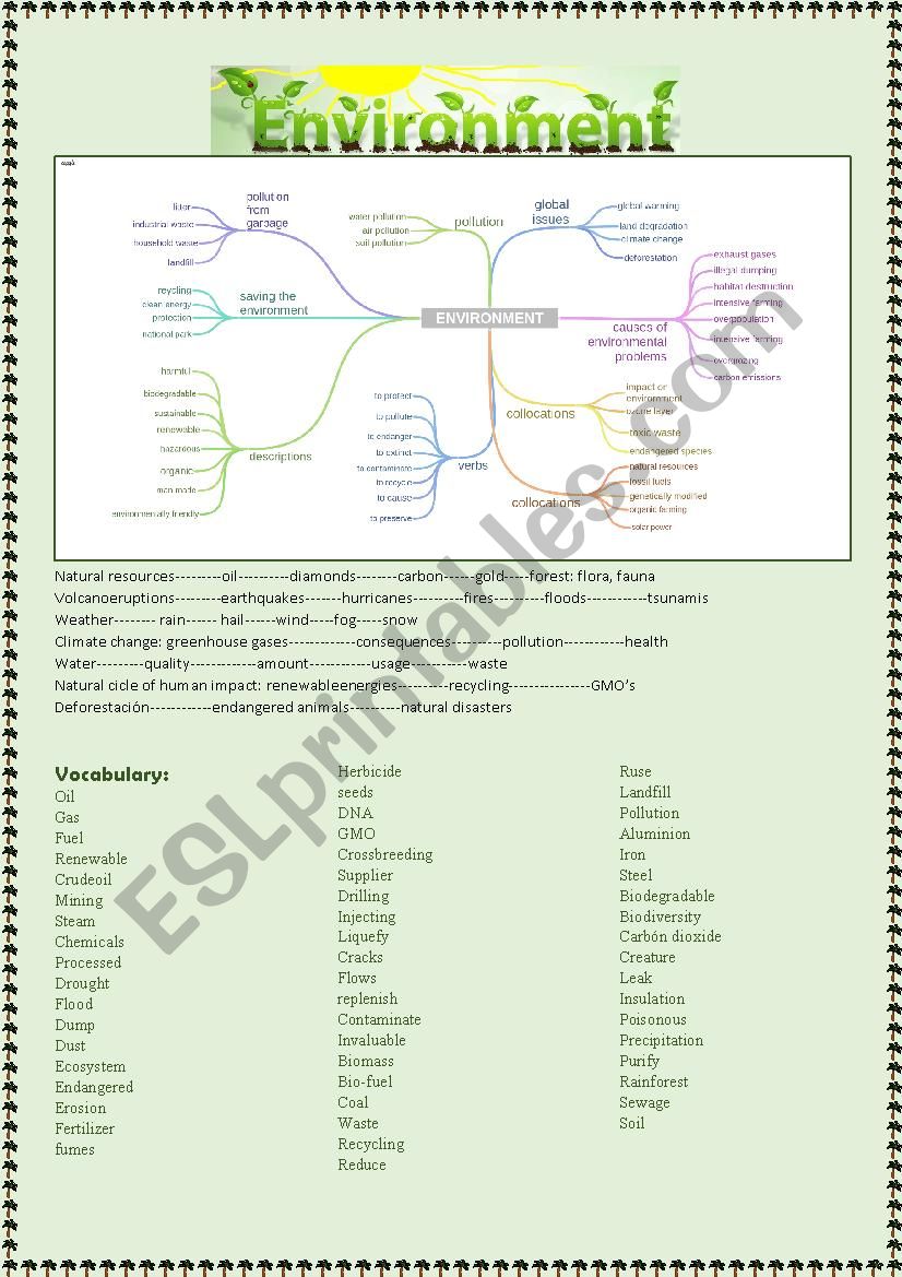 ENVIRONMENT. ORAL EXAM worksheet