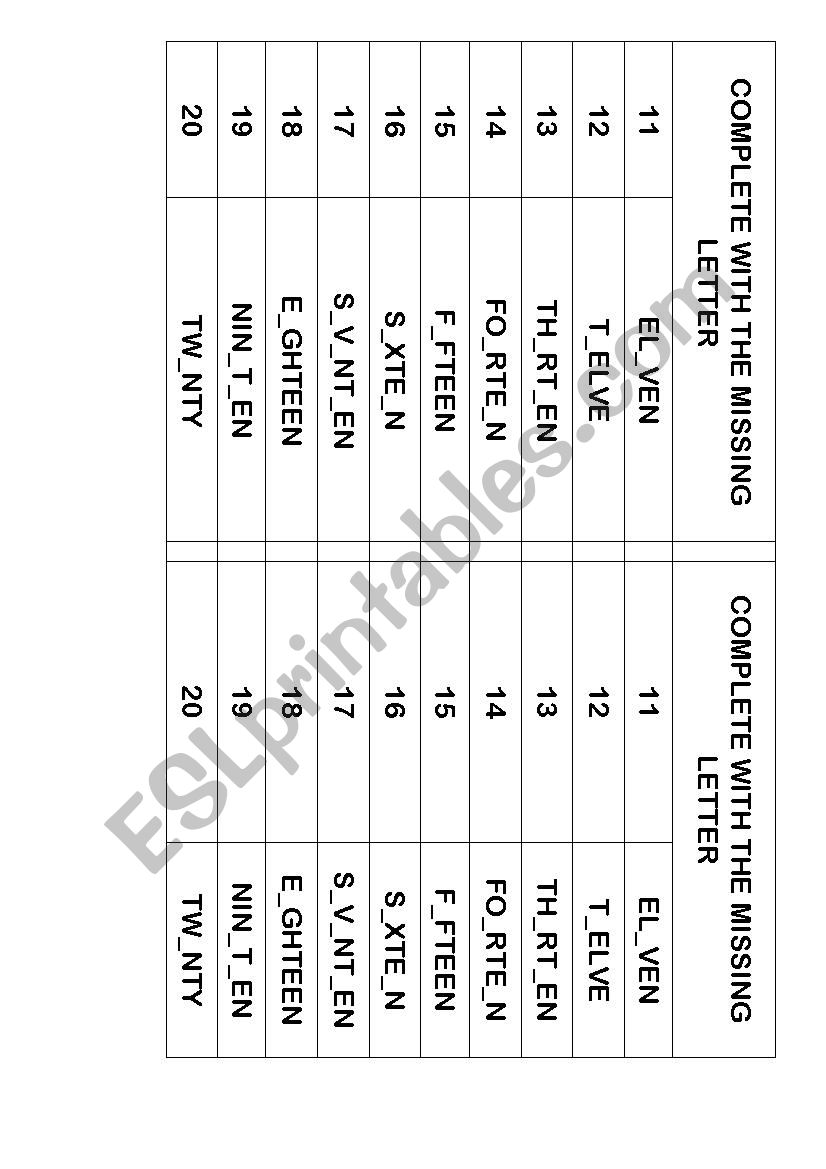 Numbers worksheet