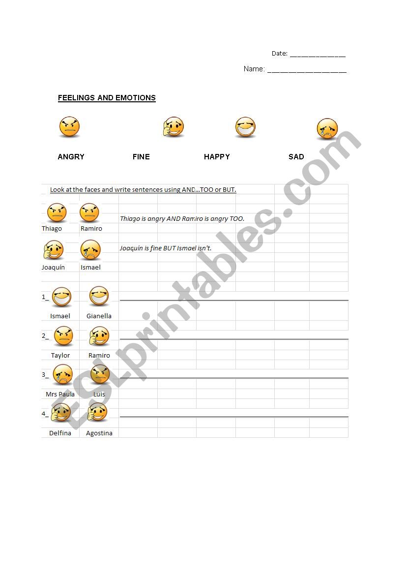 Feelings and connectors worksheet