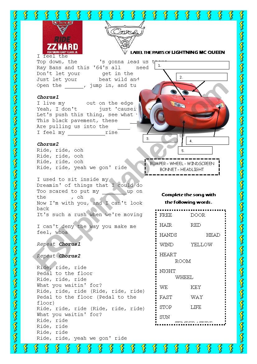 CARS 3 Movie Premiere worksheet