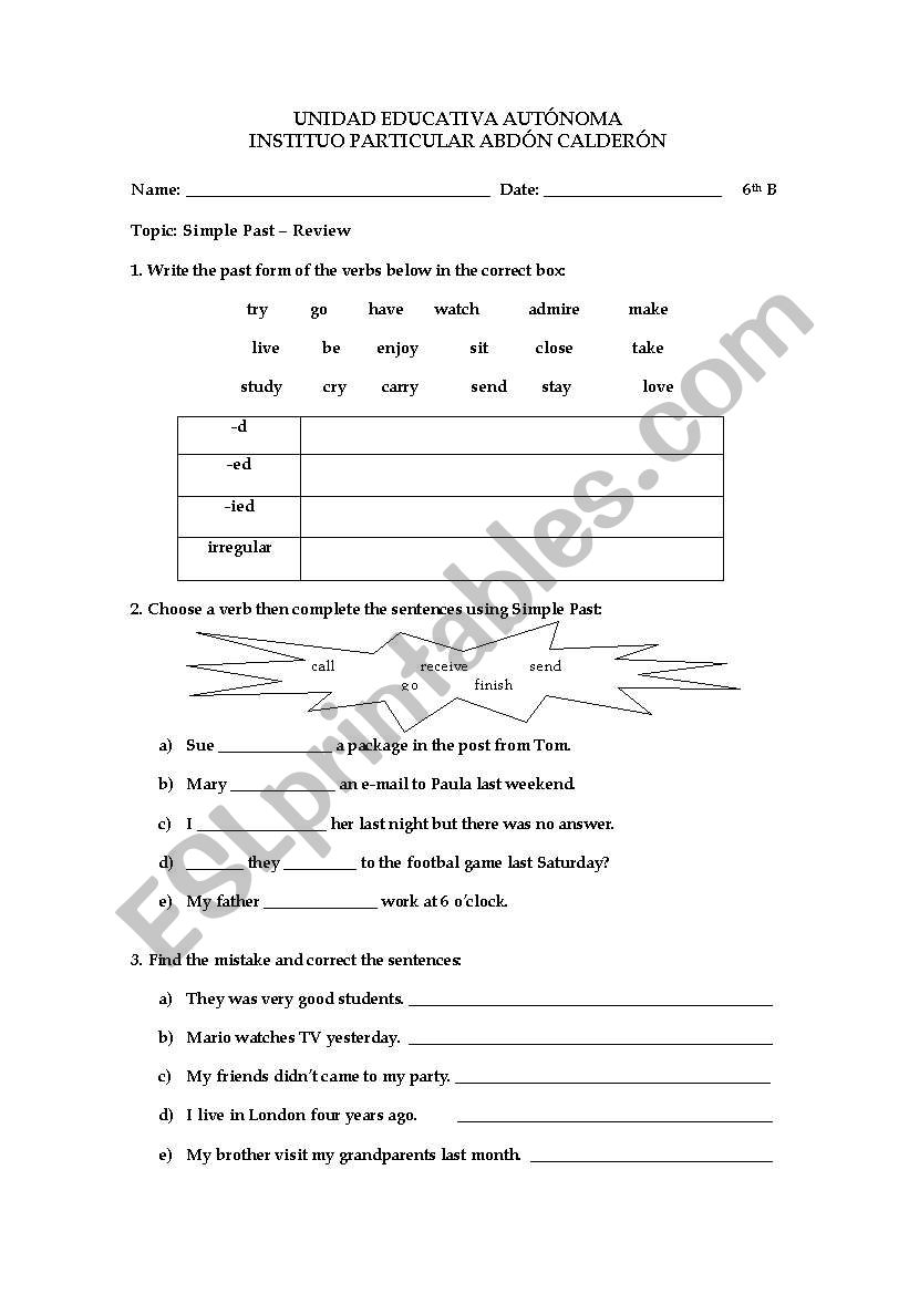 Simple past Review worksheet