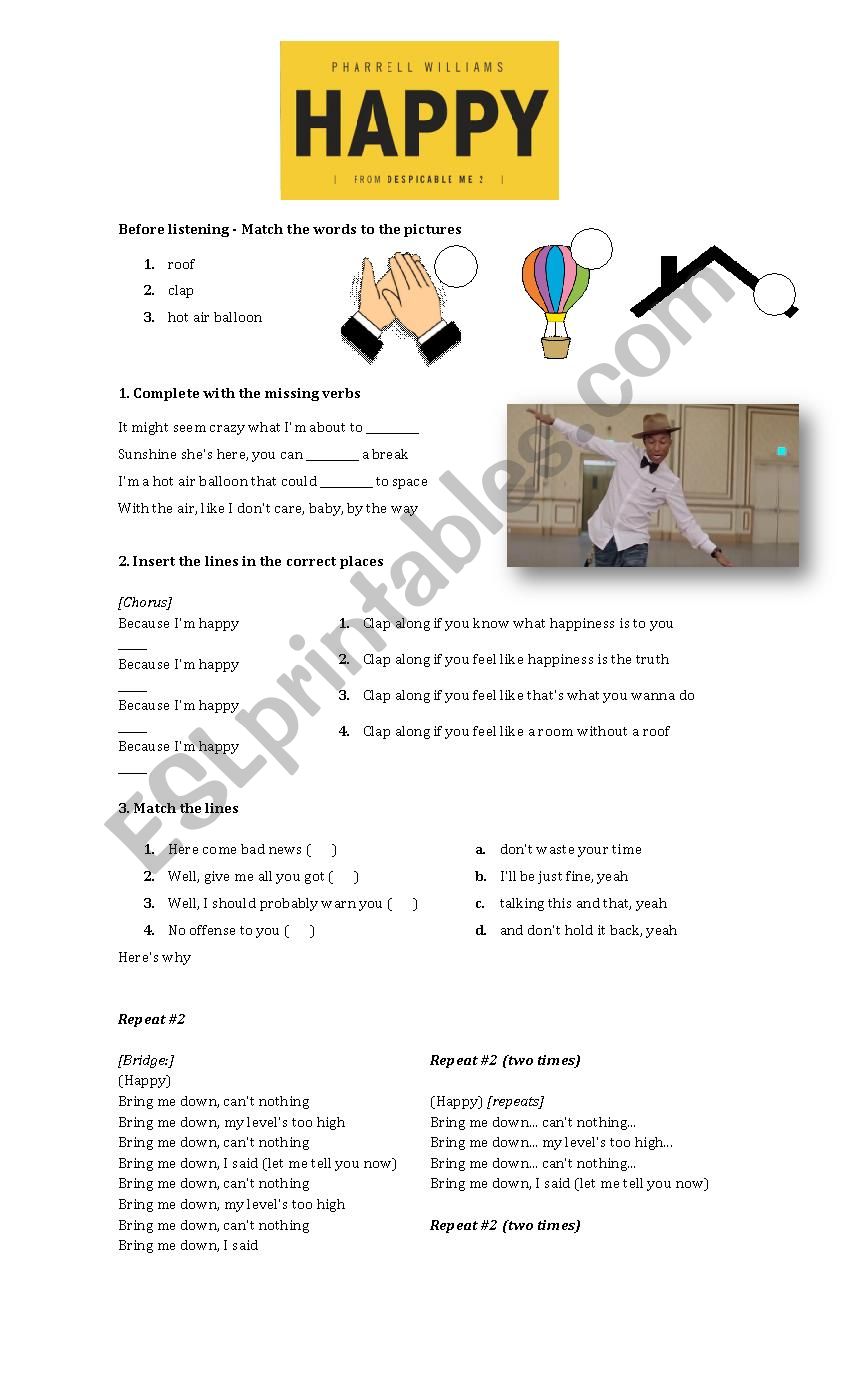 Happy - Pharrell Williams worksheet