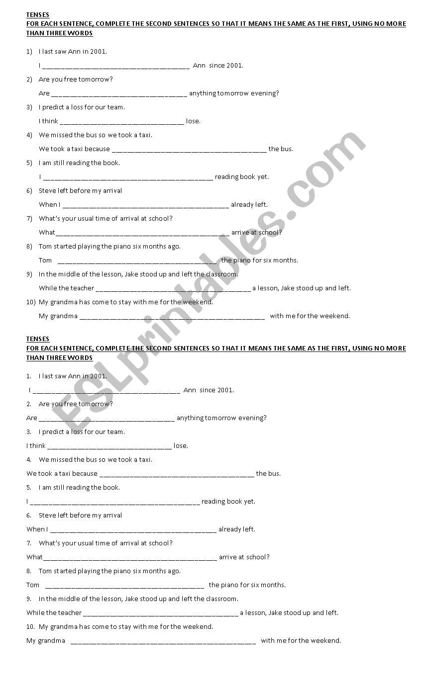 REVISION TENSES worksheet